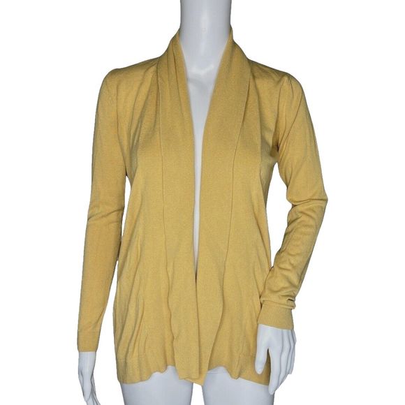 MNG‎ Sweater Women XS Mustard Yellow Cardigan Open Front Casual Office Versatile - Picture 1 of 6